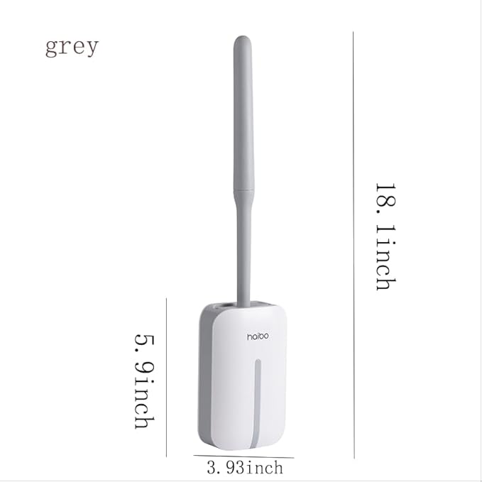 Modern Wall-Mounted Toilet Brush and Stand Set, Silicone Toilet Bowl Cleaning Brush, Soft and Durable, with Suction Cup Seamless Hook,Grey