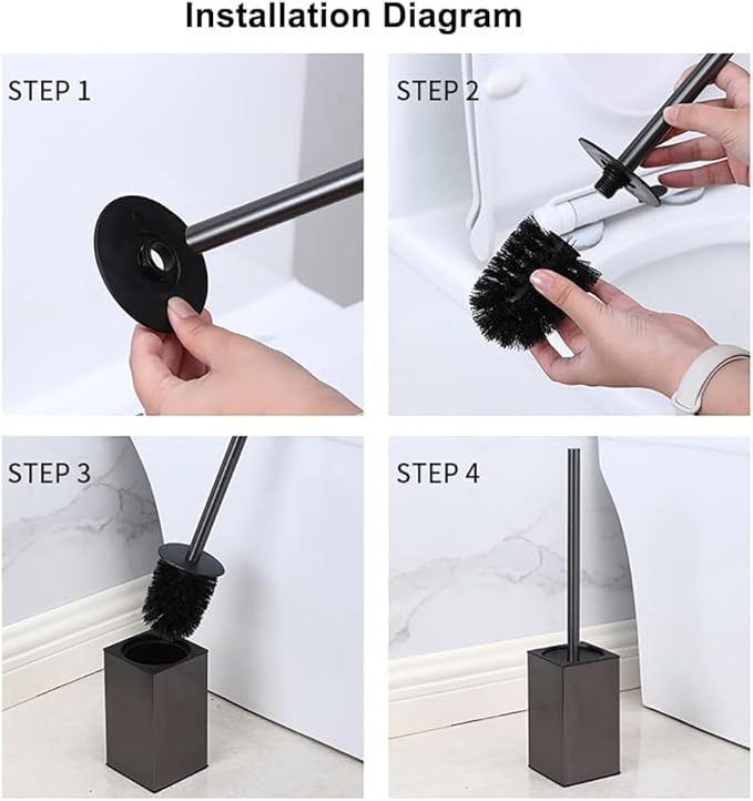 Freestanding Toilet Brush and Holder Set Stainless Steel Toilet Bowl Cleaners Square Modern Toilet Brush Heavy Duty Bathroom Accessories (Brushed Gold)