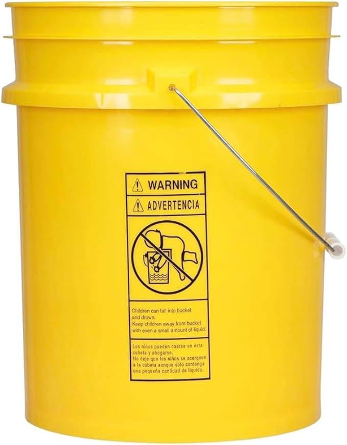 House Naturals 5 Gallon Premium HPDE Plastic Bucket - Made in USA Food Grade Storage Container, BPA Free All Purpose Pail (2, Yellow)