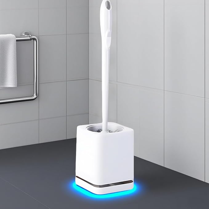 YRXEFY Toilet Brush and Holder Set, Premium Quality Bathroom Cleaning Tool with 15.8 Inch Solid Handle, Dense Bristles for Under-Rim Cleaning, Automatic Ventilation Design, White