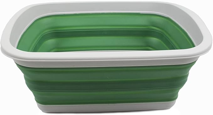 SAMMART 10L (2.6 Gallon) Collapsible Tub-Foldable Dish Tub-Portable Washing Basin-Space Saving Plastic Washtub (Grey/Dark Sea Green, 1)