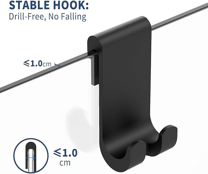 ecooe Silicone Shower Squeegee with Hanger, 13″/33cm Shower Glass Cleaner Wiper, Black Window Squeegee Scraper with Stainless Steel Core for Home Bathroom Kitchen Car Glass Doors