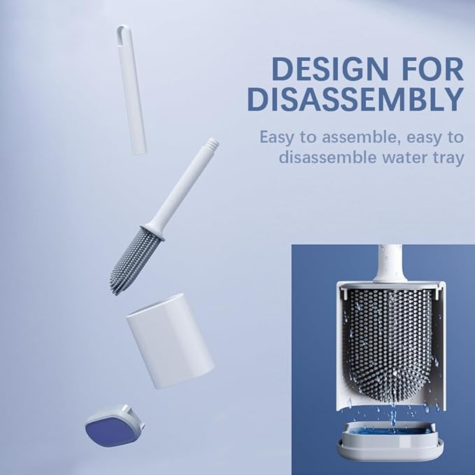 Kucucyle Dual-Sided RV Silicone Toilet Brush with TPR Bristles & Detachable ABS Handle Set, Wall Mountable Toilet Bowl Brush,Flexible Cleaners Brushes for 360°Deep Cleaning Bathroom/Camper (White)