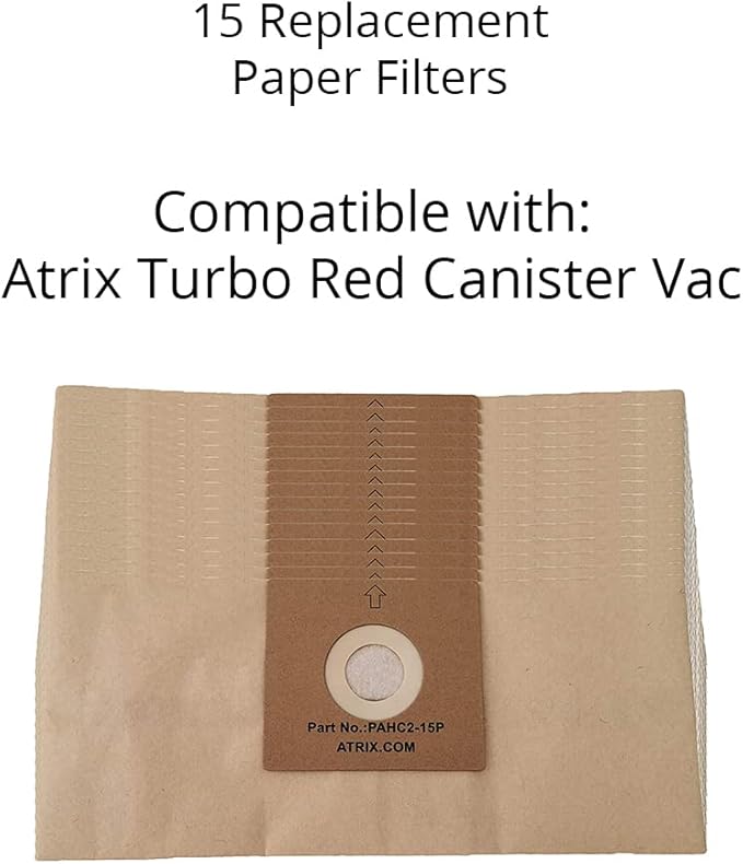 Atrix PAHC2-15P Paper Filter Bags for Atrix Turbo Red Vacuum, 6-Quart, 15 Count