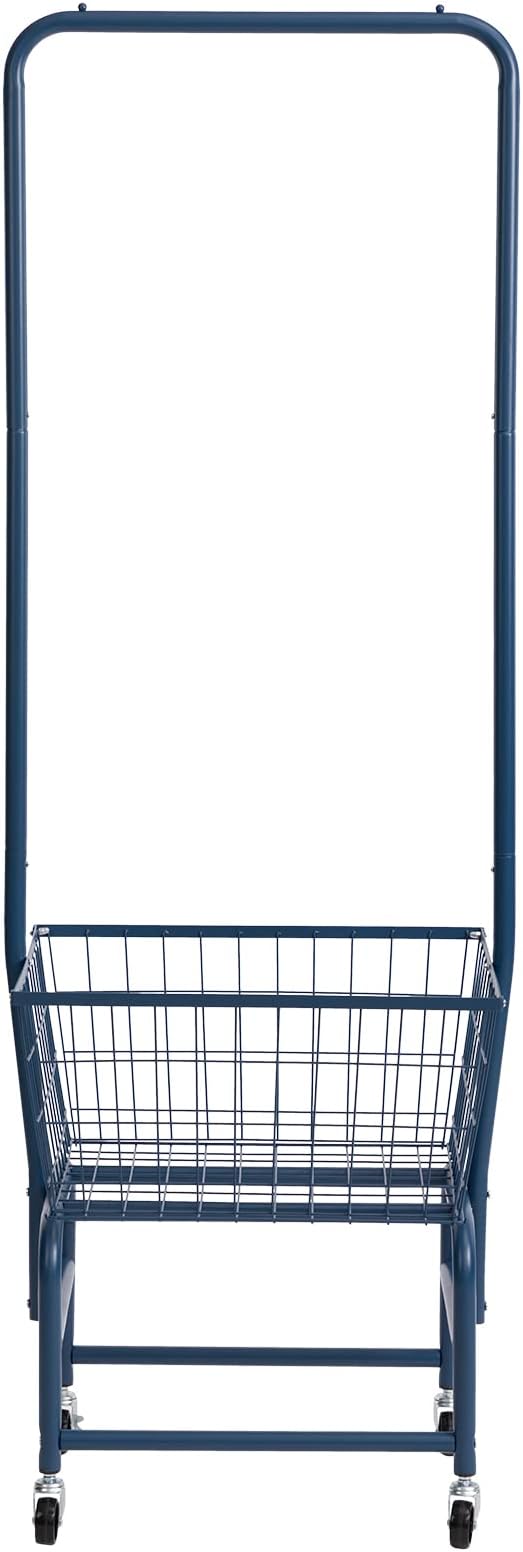 ALIMORDEN Laundry Cart with Clothes Rack, Rolling Laundry Butler with Wire Storage Rack,Navy Blue