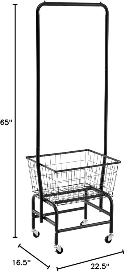 ALIMORDEN Laundry Cart with Clothes Rack, Rolling Laundry Butler with Wire Storage Rack,Black