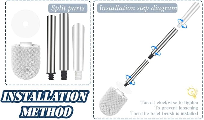 Toilet Brush 3 Pack, Toilet Brush and Holder Set, Long Handle Stainless Steel, Drip-Proof, for Bathroom Toilet Deep Cleaning -White