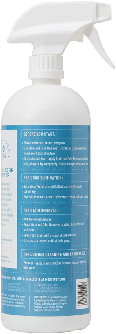 Messy Pet Dog Stain and Odor Remover – Carpet Stain Remover and Pet Odor Eliminator, Safe for Dogs & Puppies - 27.05 fl oz