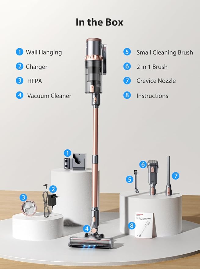 SUNIYQINMO Cordless Vacuum Cleaner Handheld Vacuums 500W/45Kpa Lightweight Stick Vacuums Powerful Suction with 60min Runtime for Home Pet Hair Car