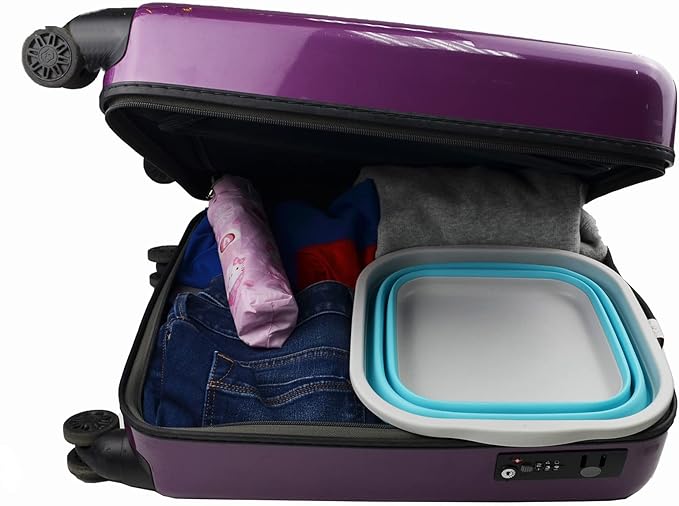 SAMMART 5.5L (1.4 Gallons) Collapsible Tub - Foldable Dish Tub - Portable Washing Basin - Space Saving Plastic Washtub (Grey/Cyanine, 1)