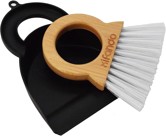 Xifando Mini Broom and Dustpan for Housekeeping-Bamboo Handle Small Broom and Dustpan Set Combination Mini Desktop Sweep, Keyboard Cleaning Brush with Shovel Brush,Round Bamboo Handle