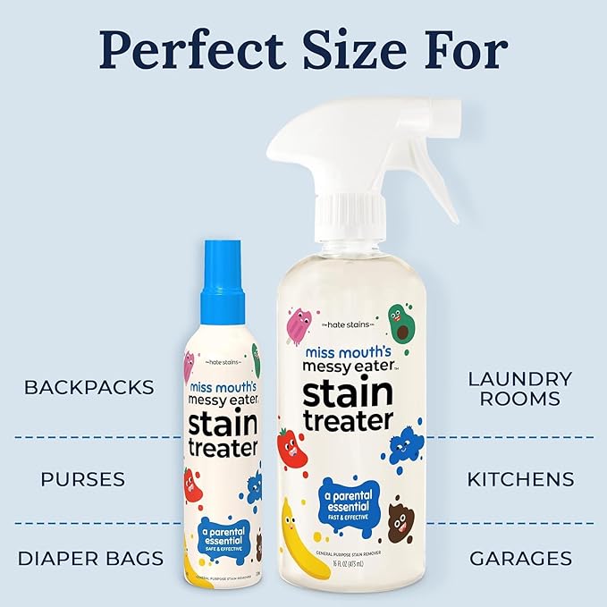 Miss Mouth’s Messy Eater Stain Treater Double Trouble Bundle - 2-Pack of 16oz Stain Remover - Newborn & Baby Essentials - No Dry Cleaning Food, Grease, Coffee Off Laundry, Underwear, Fabric