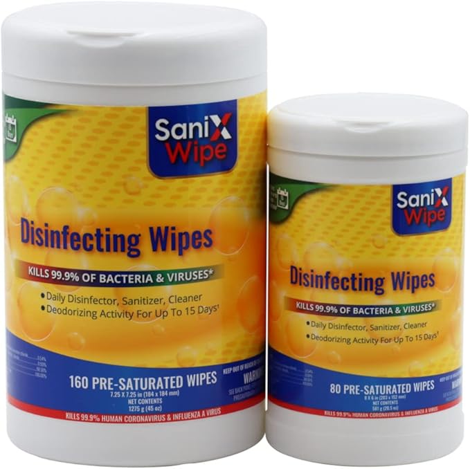 SaniX Disinfecting Wipes List-N Surface Clean Deodorize 80 Ct/Canister 8-Pack, White, 80 Count per Canister, 8 Pack, Total 640 Count, KL-SX-W80-8
