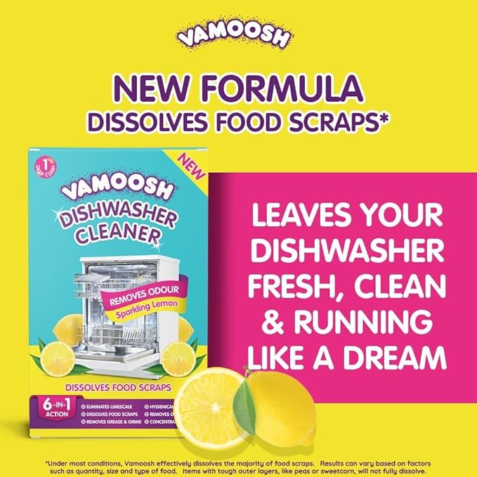 Vamoosh 6-in1 Dishwasher Cleaner | Deep Cleanse for Heavy-Duty Cleaning | Limescale Removal | Grease Elimination | Eco-Friendly | Hygienically Cleans | Environment Friendly | 100g (Pack of 4)