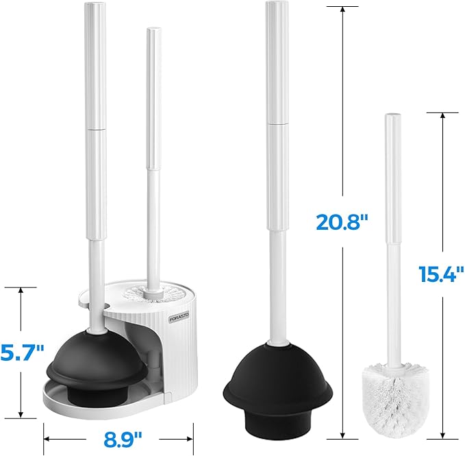 2 in 1 Toilet Brush and Plunger Set, Toilet Bowl Brush Plunger Set,Extended Handle Plunger,Bathroom Cleaning Tools,Toilet Brush Plunger Combo,Cleaning Brush(Pearl White,20.8inch)
