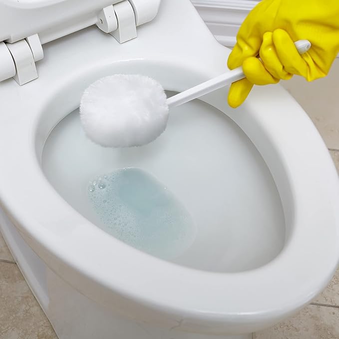 Zhehao 80 Pcs Toilet Bowl Brush Soft Swab Toilet Bowl Bulk White Reusable Long Plastic Handled Cleaners Scrubber Mop with Silk Cotton for Home Bathroom, 15 x 3 Inch, Without Cone Cup