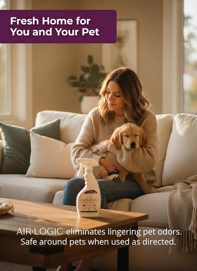 AIRLOGIC Dual-Action Odor Eliminator Spray 32 Fl Oz, Plant-Based Instant Knockdown & Enzymatic Deodorizer for Home, Neutralizes 16 Odor Sources, Bleach-Free, Fabric & Surface Safe, Lavender Lemon