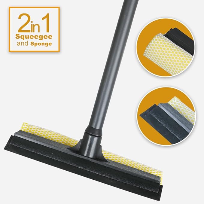 Window Squeegee Car Windshield Squeegee,8" Washing Sponge Scrubber Rubber Blade, 2 in 1 Sponge Squeegee,Window Cleaning Squeegee for Car Windshield Glass Gas Station Mirror