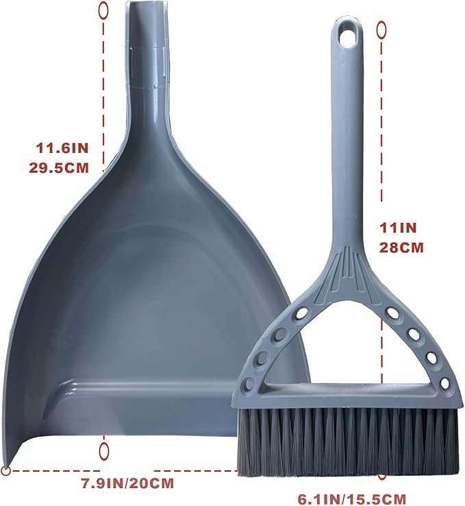 BSMstone Mini Broom and Dustpan Set Small Dust pan and Brush Set Perfect for Desk Office Camping Dorm RV Essentials (Blue Gray)