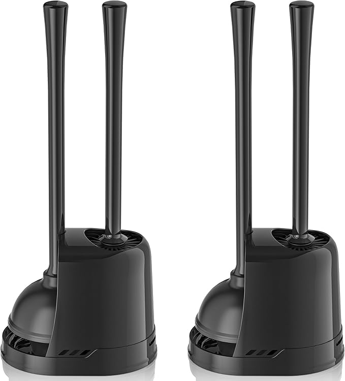 Toilet Plunger and Brush,2 Pack Bowl Brush and Heavy Duty Toilet Plunger Set with Ventilated Holder, 2-in-1 Toilet Brush and Plunger Combo for 5.3-inch Toilet Drain Bathroom Cleaning