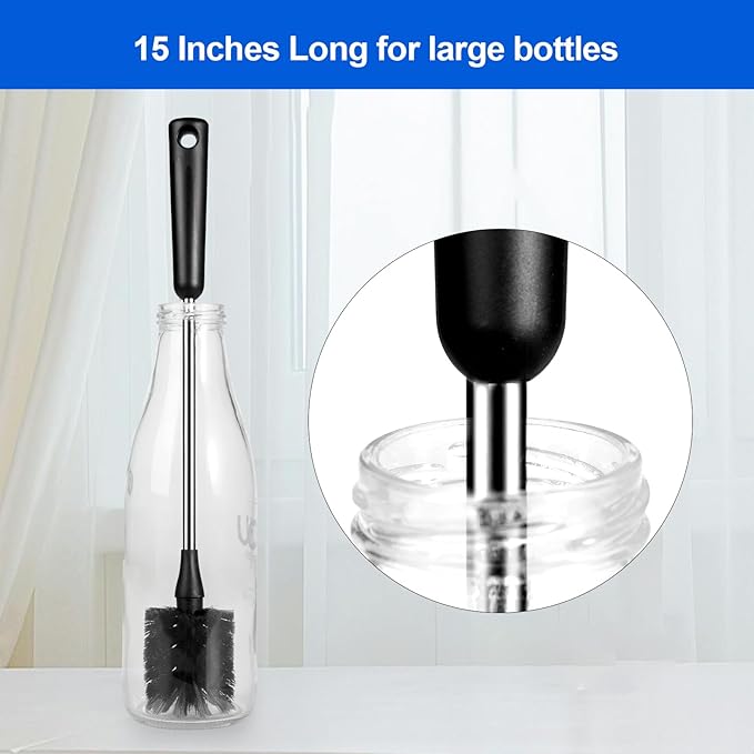 SweeBe 3 Pack Bottle Brush Set, Long Handle Baby Bottle Brush Cleaner with Straw Brush and Lid Brush, Water Bottle Scrubber, Kitchen Scrub Cleaning Brushes for Cups, Coffee Mugs, Tumblers, Thermos