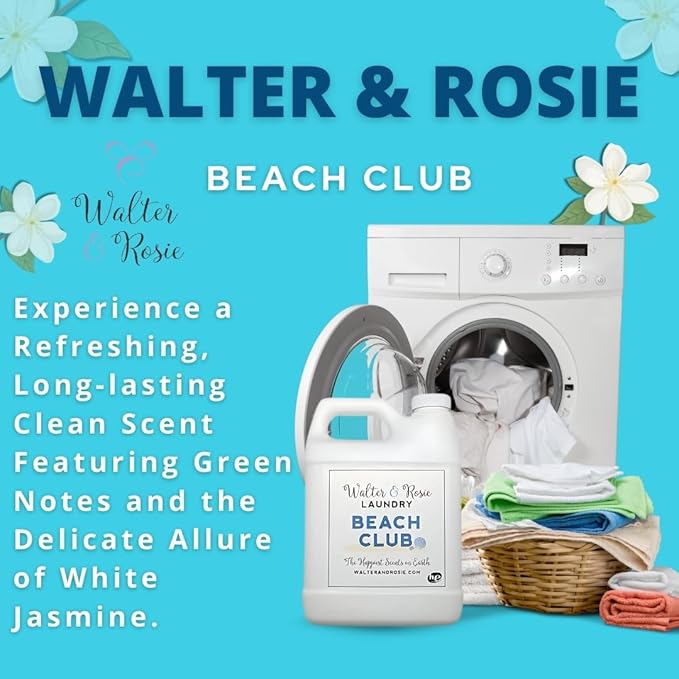 Walter & Rosie Beach Club Luxury Laundry Detergent - Park Inspired Scent with Green Notes & White Jasmine - Highly Fragrant Laundry Detergent - The Happiest Detergent on Earth - 64 Oz