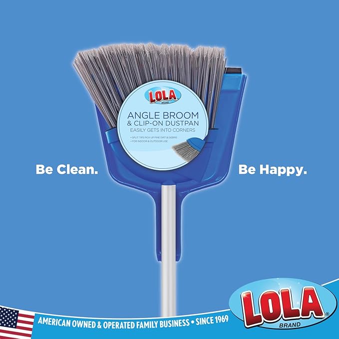 Angle Broom w/Dustpan, Indoor, 9.25" W Head, Smaller Style- Made w/Recycled Soda Bottles & Polished Aluminum Lightweight Handle, by LOLA, 1 Count