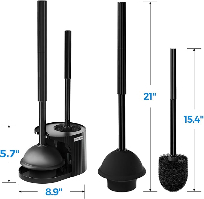 2Pack 2 in 1 Toilet Brush and Plunger Set, Extended Handle Plunger,Toilet Bowl Brush Plunger Set,Clean Gloves,Cleaning Tools,Cleaning Brush,Cleaning Supplies,Toilet Brush Plunger Combo,Black