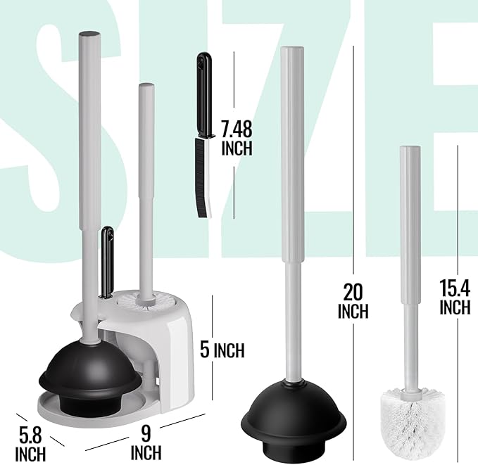 3PACK 4 in 1 Toilet Brush and Plunger Set with Crevice Cleaning Brush, Toilet Plunger and Brush Set with Extra Long Handle, Plungers for Bathroom Accessories, Toilet Plunger with Holder, Dark Gray