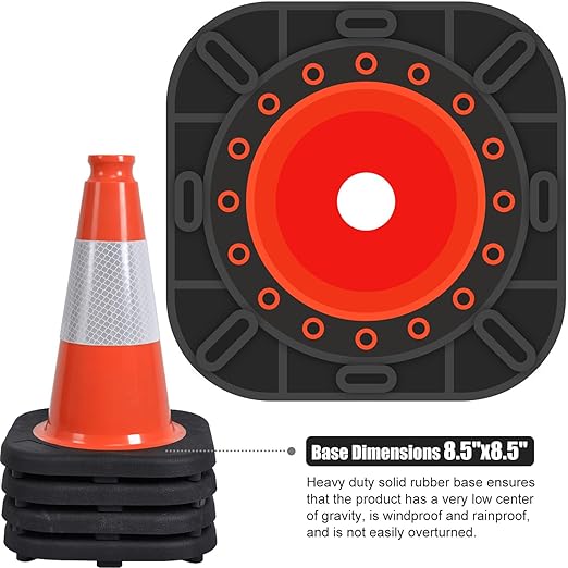 Fluorescent Orange/Green PVC Traffic Cones, Heavy Black Base Parking Lot Cone Structurally Stable Weatherproof Road Construction Safety Cones (4, Orange, 12" Small)