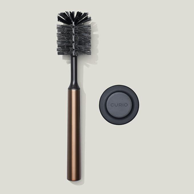 Ionic Bottle Brush, Magnetized to Stand Upright, Stainless Steel with Replaceable Head, Bronze