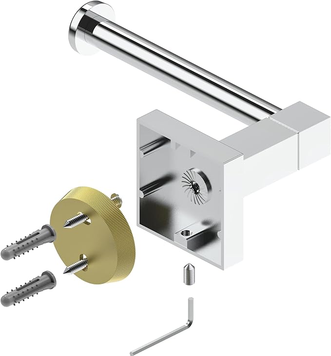 RUACQ Toilet Paper Holder Wall Mount,Square Base Tissue Roll Holder for Bathroom,Toilet Roll Holder Stainless Steel(Chrome)