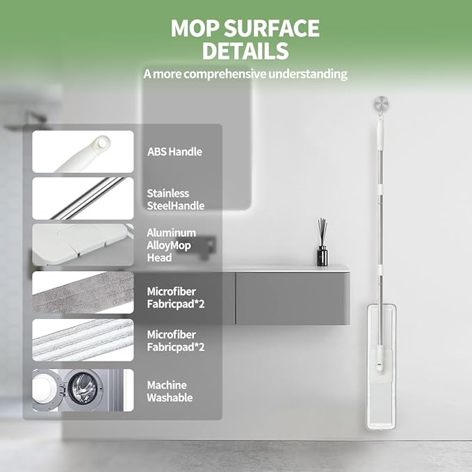 CQT Commercial Flat Microfiber Floor Mop Cleaning System 20" Wet Dry and Dust Hardwood with 4 Washable Pads Cleaner for Laminate Tile Stainless Steel Handle and Extension (PT15 New)