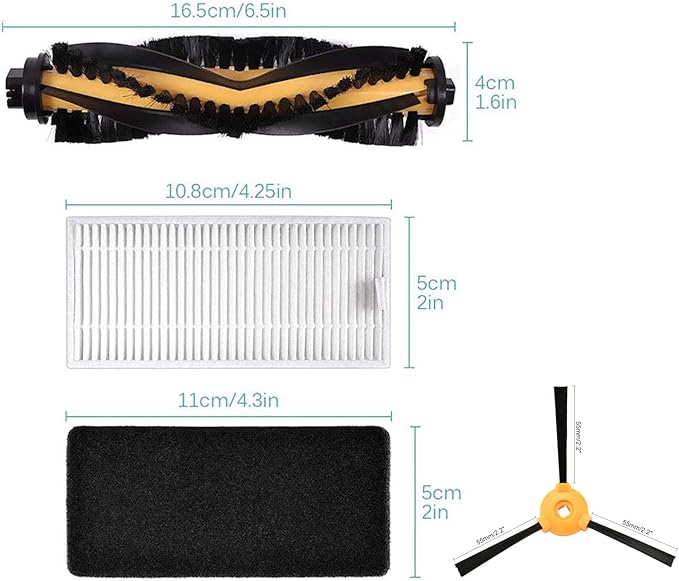 Replacement Parts for Yeedi K600 K700 for Ecovacs Deebot N79 N79s DN622 500 N79w Robotic Vacuum Cleaner Accessories Kit, Includes 2 Main Brushes 1 Primary Filter 4 HEPA Filters 5 Pairs Side Brushes