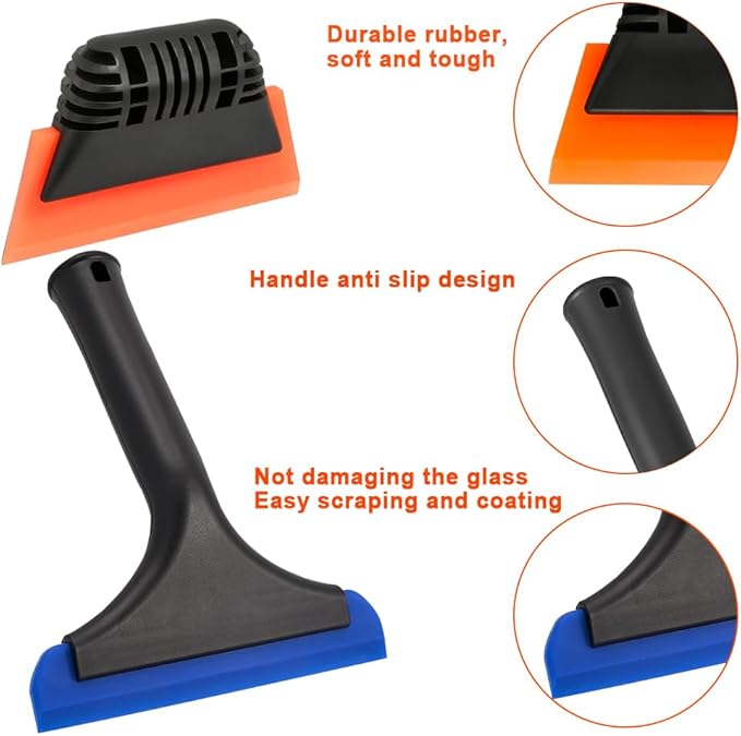 Cotonlake 6" Small Silicone Squeegee 5-inch Handy Small Rubber Window Shower Squeegee Auto Water Blade for Car Windshield, Window, Mirror, Glass Door, Ice Snow Removal Scraper Tool (Blue and Orange)