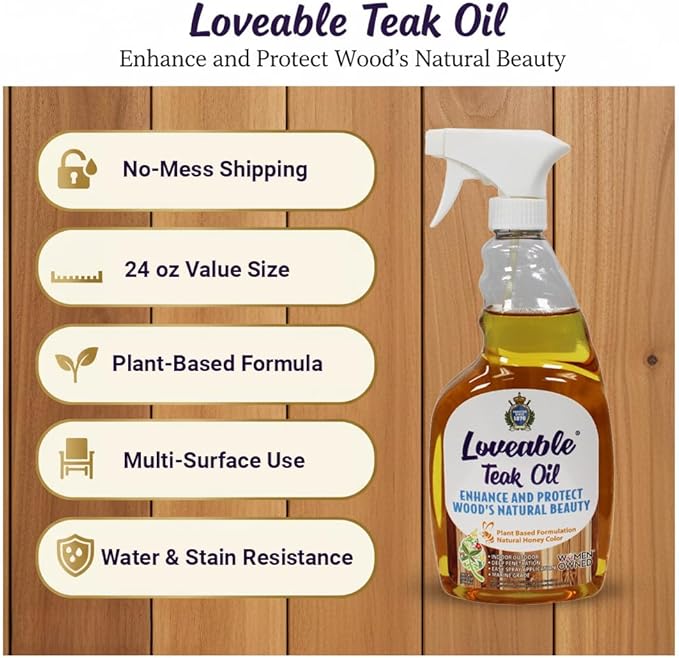 EcoDecors Loveable 24 oz Spray Bottle Teak Oil and Loveable Protection 16 oz Teak Sealer For Outdoor Furniture