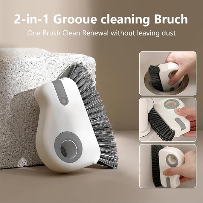2 in 1 Groove Cleaning Brush, Window Track Cleaning Tools, Multifunction Window Track Cleaner with Hard Bristle and Hidden Scraper, Crevice Brush for Sliding Door Track, Window Seal, Sill (Orange)