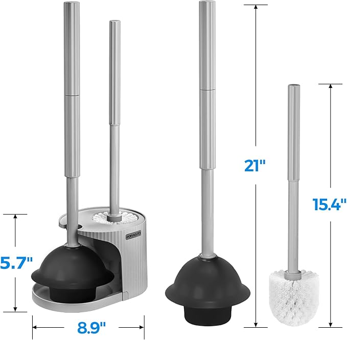 2 in 1 Toilet Plunger and Brush Set,Extended Handle Plunger,Toilet Bowl Brush Plunger Set,Bathroom Cleaning Tools ,Toilet Brush Plunger Combo,Cleaning Brush,Dark Grey