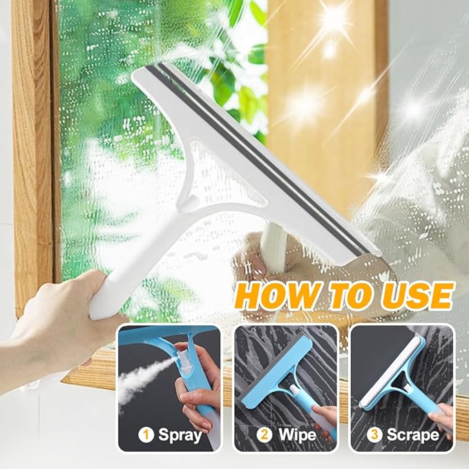 3 in 1 Window Cleaning Scraper, 3 in 1 Squeegee for Window Cleaning, All Purpose Window Cleaner Tool for Windows, All-Purpose Window Cleaner Tools (Yellow)