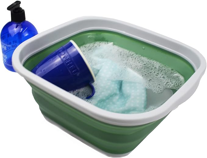 SAMMART 5.5L (1.4 Gallons) Collapsible Tub - Foldable Dish Tub - Portable Washing Basin - Space Saving Plastic Washtub (Grey/Dark Sea Green, 1)