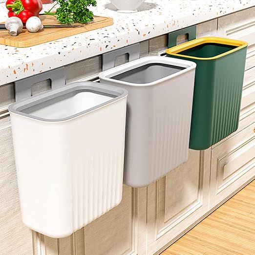 2.4 Gallon Kitchen Trash Can Compost Bin for Counter Top or Under Sink Large Capacity Garbage Can for Kitchen Bathroom Bedroom Laundry Room (White)
