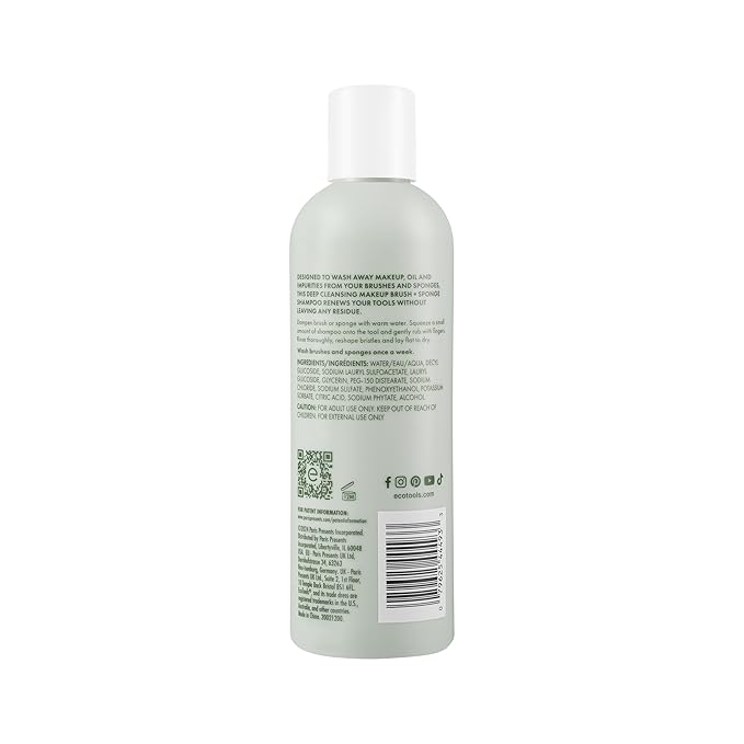 EcoTools Makeup Brush + Sponge Shampoo Cleanser, Deep Clean, Sulfate-Free, Fragrance-Free Brush Cleaner for Makeup Sponges & Tools, Vegan & Cruelty-Free, 8 fl. oz