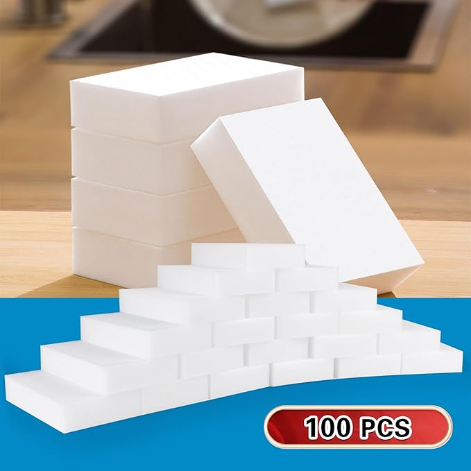 SUBCULTUREPICK 100 Pack Magic Sponge Eraser, Melamine Sponges Foam Pads in Bulk, Multi-Functional Household Cleaning Sponges for Kitchen, Furniture, Bathtub, Bathroom, Wall Cleaner, Shoes Cleaning
