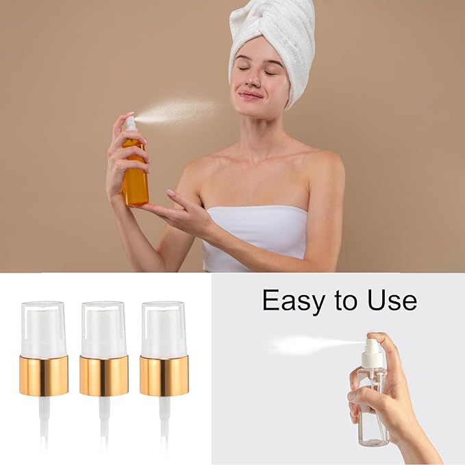 uxcell 12 Pcs Gold White Spray Top, 24/410 Fine Mist Sprayer Reusable Replacement Spray Bottle Pump Plastic Top for Cosmetic Perfume and Body Sprays Bottle