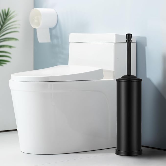 Black Toilet Brush and Holder Set,304 Stainless Steel Toilet Bowl Brush and Holder for Bathroom,Heavy Duty Toilet Brush,Durable Scrubbing Bristles,Splash Resistant,Long Hanlde