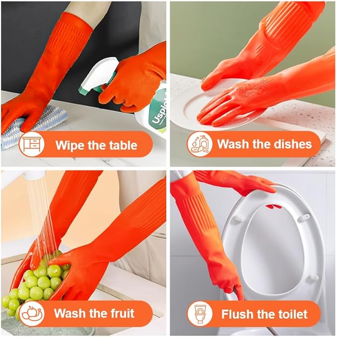 North Tower Kitchen Washing Room Gloves Fleece Lined, Reusable, Waterproof with Extra-Long Cuff & Anti-Slip Design for Household & Kitchen Use,15",2 Pairs Middle