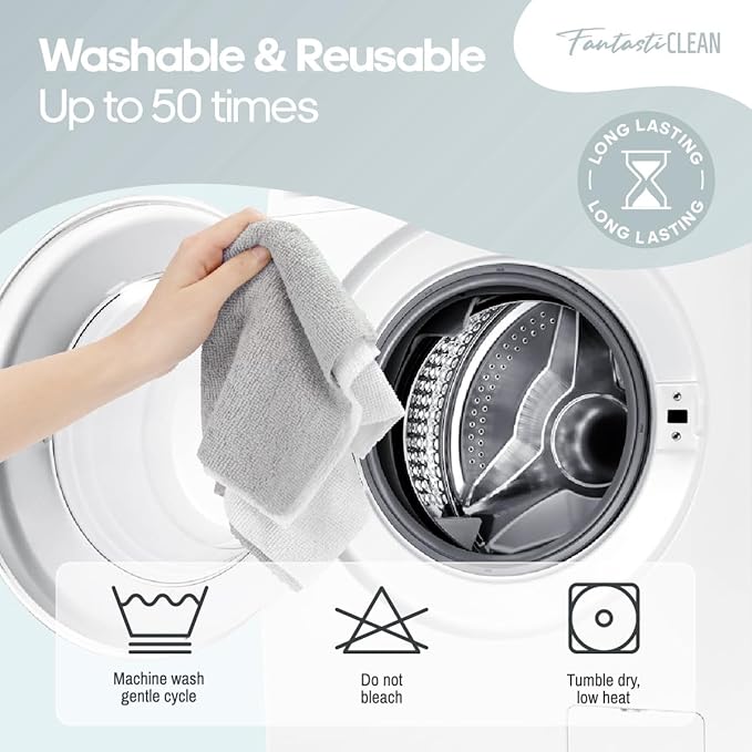 Fantasticlean Kitchen Dish Towels, Tear-Away Microfiber Towel Roll, Super Absorbent, Reusable Premium Dishcloths, Fast Drying Dish Rags, 50 Sheet, 12'' x 12'' (White)
