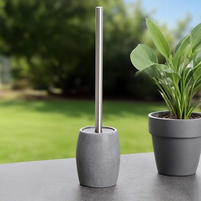 Toilet Bowl Brush and Holder with Stainless Steel Long Handle, Toilet Scrubber Brush with Durable Base, 360° Deep Cleaning Bristles for Bathroom, Compact Set for Small Space (Gray)