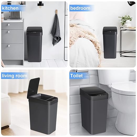 Bathroom Touchless Trash Can 2.2 Gallon Smart Automatic Motion Sensor Rubbish Can with Lid Electric Narrow Small Garbage Bin for Kitchen, Office, Living Room, Toilet, Bedroom, RV