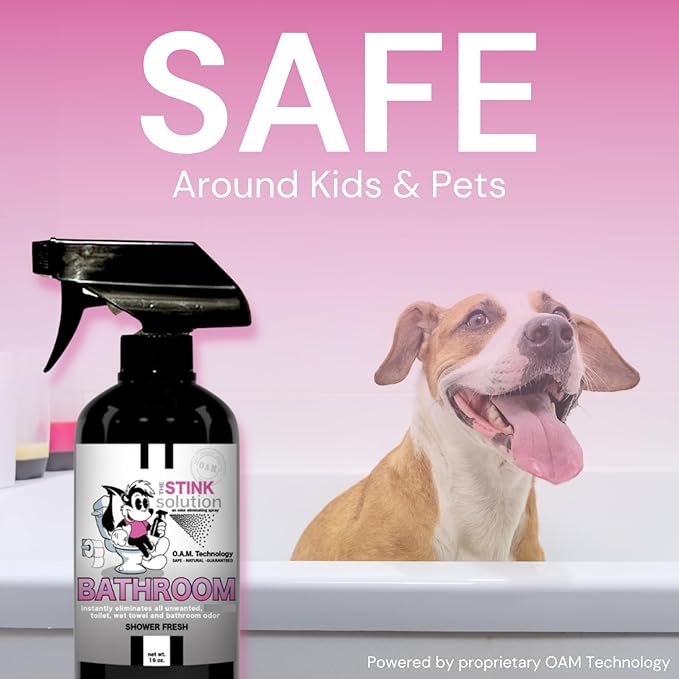 The Stink Solution Bathroom Odor Eliminator Spray Completely & Safely Removes Human Waste, Vomit, & Other Odor Fast | Urine Remover, Toilet Spray, Bathroom Deodorizer - 1 16 oz, 1 4 oz (Shower Fresh)